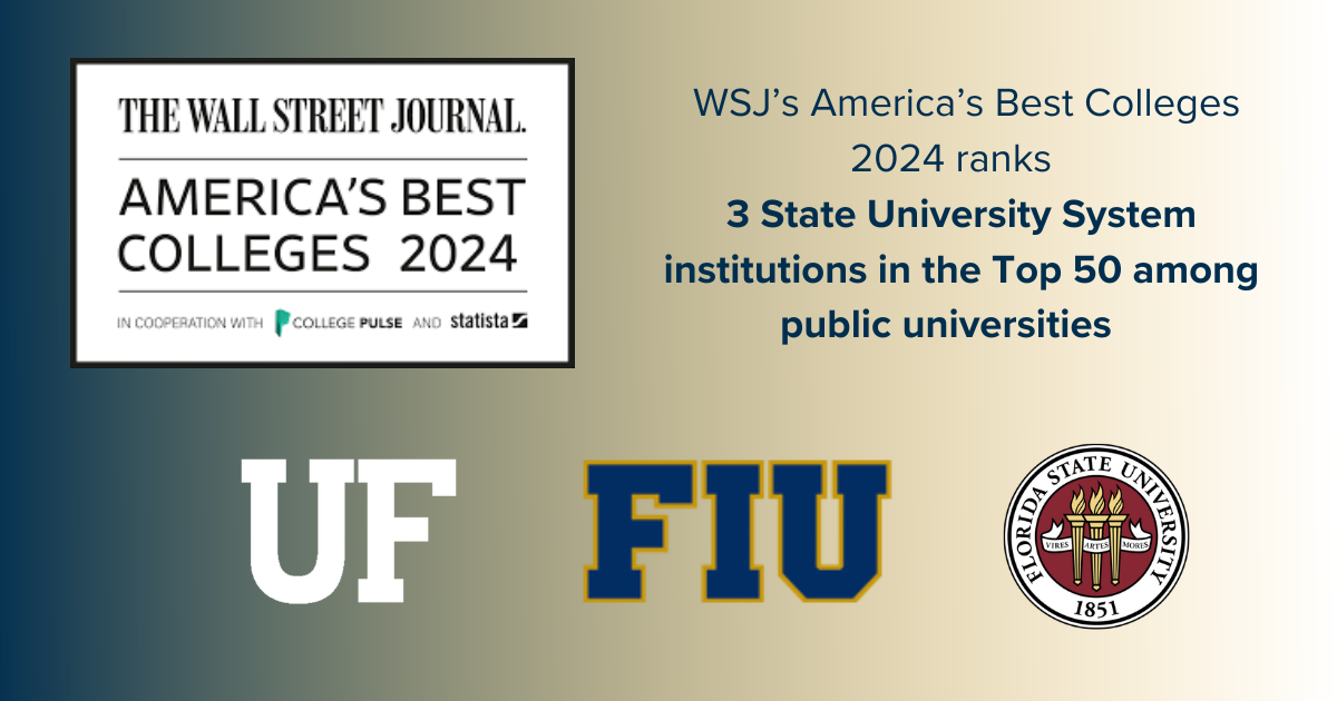 3 State University System institutions rank among Top 50 public universities  by WSJ's Best Colleges in America 2024 - State University System of Florida